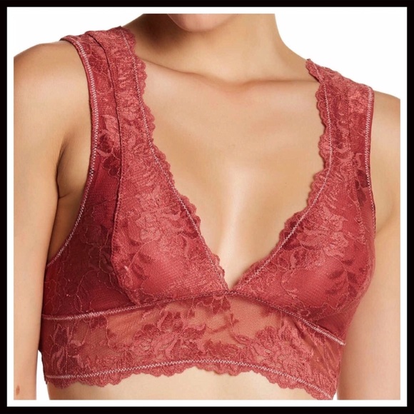 FREE PEOPLE BOHO PLUNGE BRA RED LACE BRALETTE A2C - Picture 5 of 8